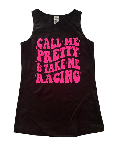 Girls youth small call me pretty & take me racing tank top