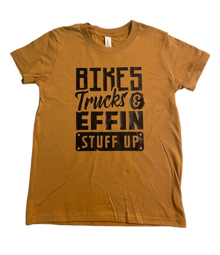 Youth small (6/8) Bikes trucks & effin stuff up short sleeve