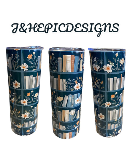 Floral bookshelf 20oz tumbler