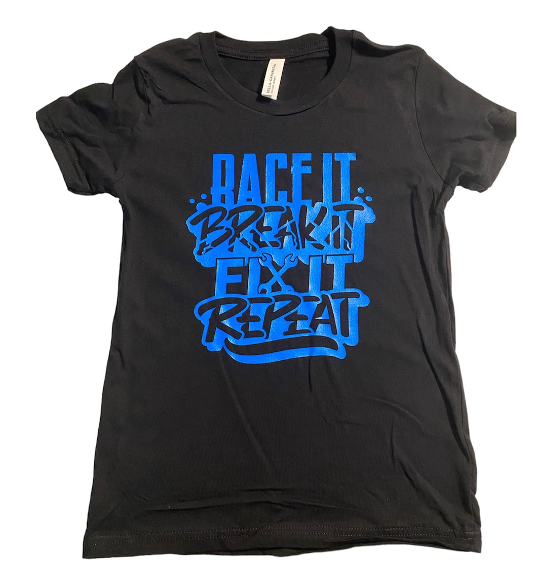 Youth small (6/8) Race it break it fix it repeat short sleeve