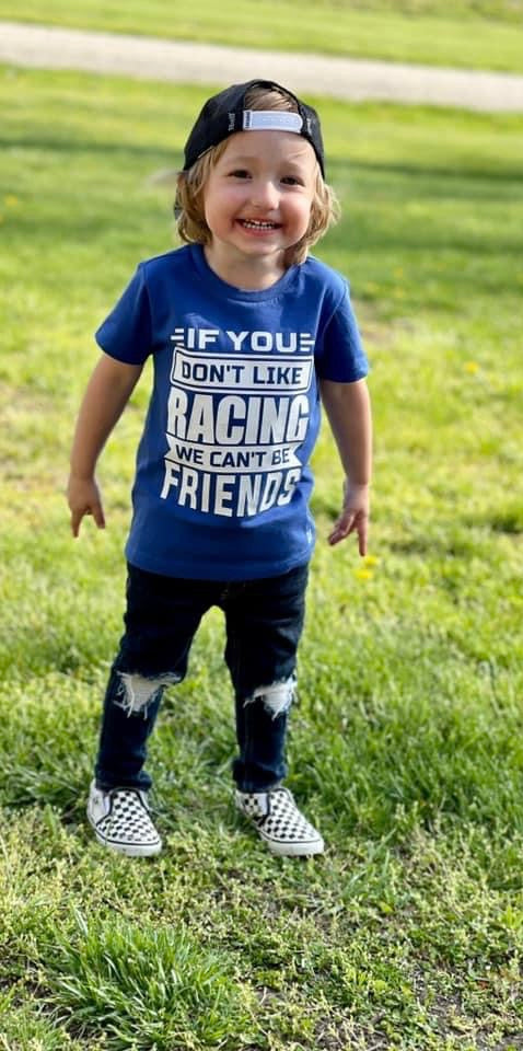 If you don’t like racing we can’t be friends kids tee