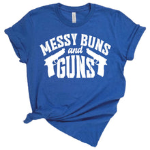 Load image into Gallery viewer, Messy buns and guns adult tee